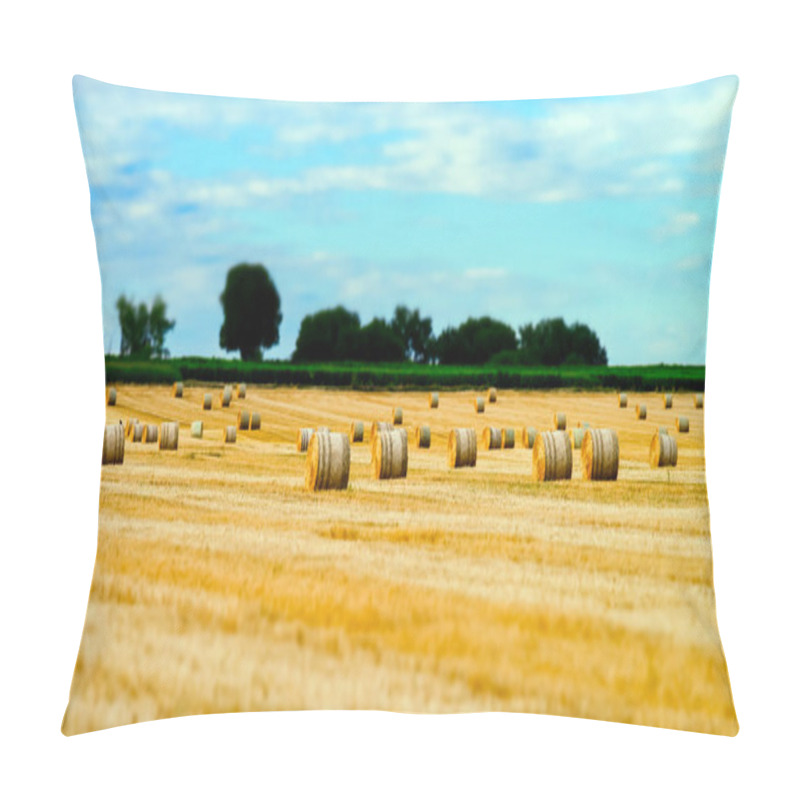 Personality  Beautiful Yellow Field With Haystacks At Sunset Pillow Covers