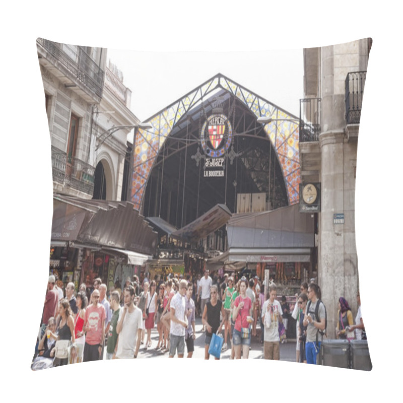 Personality  Boqueria Market - City Market In Barcelona. Entrance From The Ra Pillow Covers