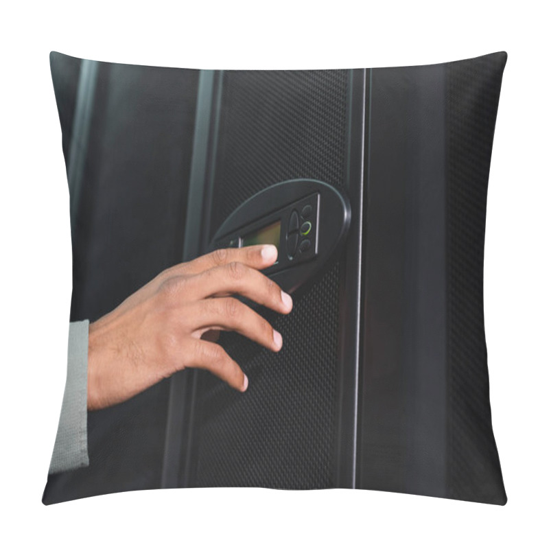 Personality  Partial View Of African American Technician Operating Control Panel On Server Pillow Covers