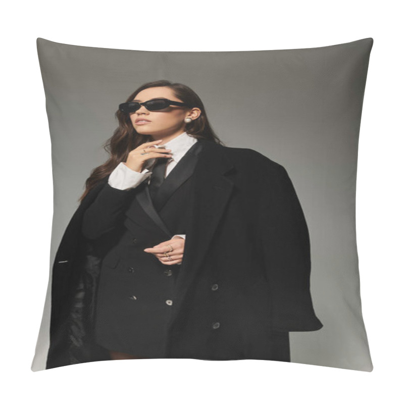 Personality  A Beautiful Young Woman Showcases Her Fashion Sense With Long Brown Hair And Stylish Outfit. Pillow Covers