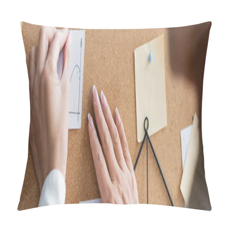 Personality  Partial View Of Blurred Banker Pinning Paper Notes On Corkboard, Banner Pillow Covers