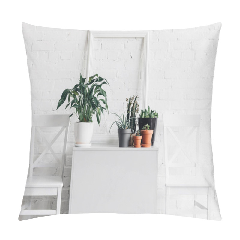 Personality  House Decor With Houseplants In Front Of White Brick Wall, Mockup Concept Pillow Covers