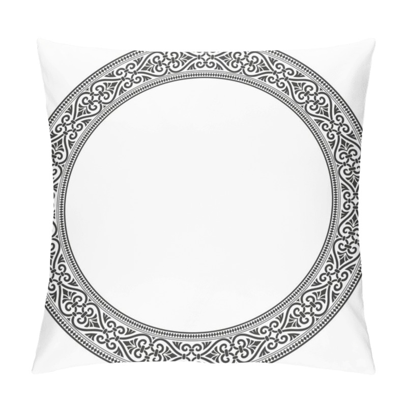 Personality  Vector Black Monochrome Round Ornament Ring Of Ancient Greece. Classic Pattern Frame Border Roman Empire Pillow Covers