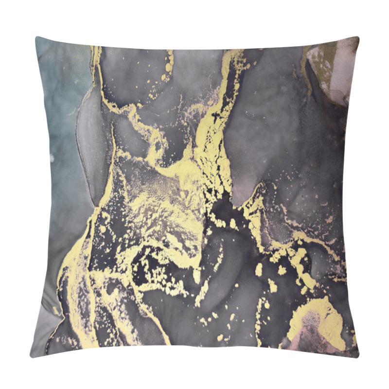 Personality  Black And Gold Alcohol Ink. Marbled Paint. Creativity Gouache Print. Concept Golden Print. Starring Sky. Stone Ink Drawn. Gold Divorces On Black. Pillow Covers