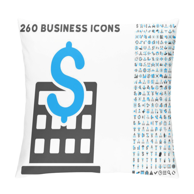 Personality  Financial Company Building Icon With Flat Vector Set Pillow Covers