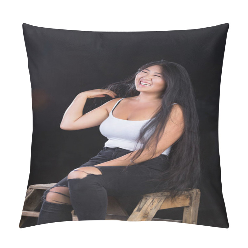 Personality  Beautiful Curvy Girl With Dark Hair And Cheerful Personality.  Pillow Covers