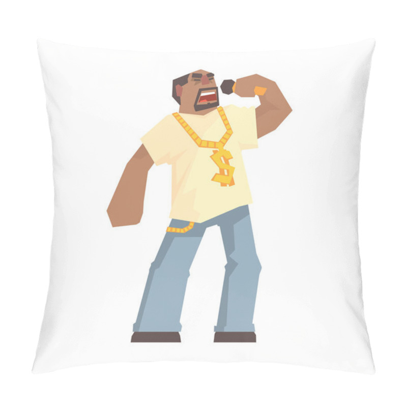 Personality  African Male Singer Character Holding A Microphone, Hip Hop Rapper Cartoon Vector Illustration Pillow Covers