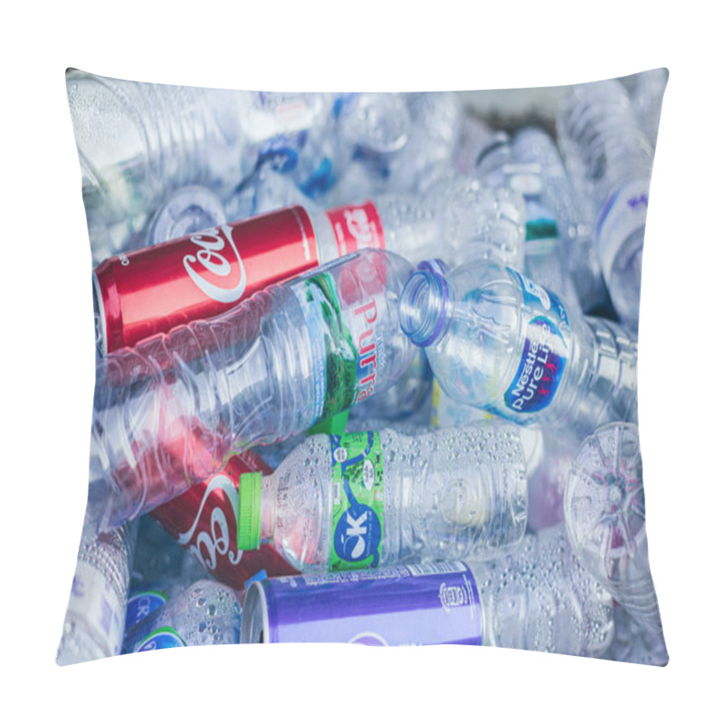 Personality  Used Aluminium Can And Drinking Water Plastic Bottle Garbage Waste Collected Sale For Recycle In Thailand. 31 January 2019. Pillow Covers