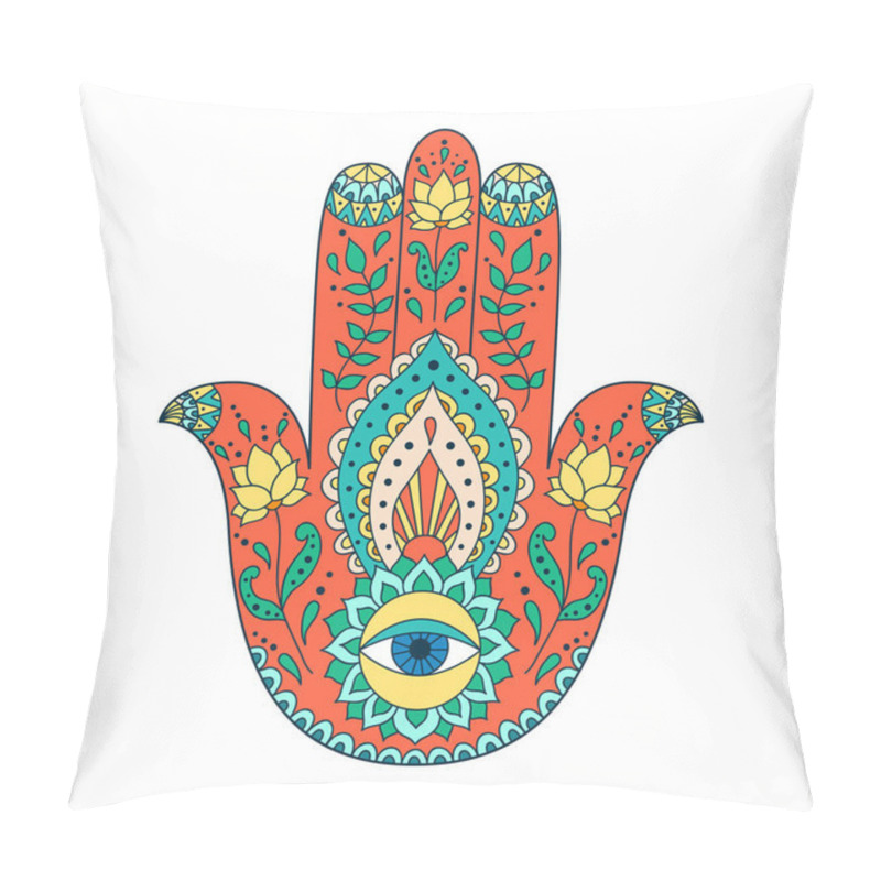 Personality  Indian Hand Drawn Hamsa. Hamsa Henna Tattoo With Ethnic Ornament. Pillow Covers