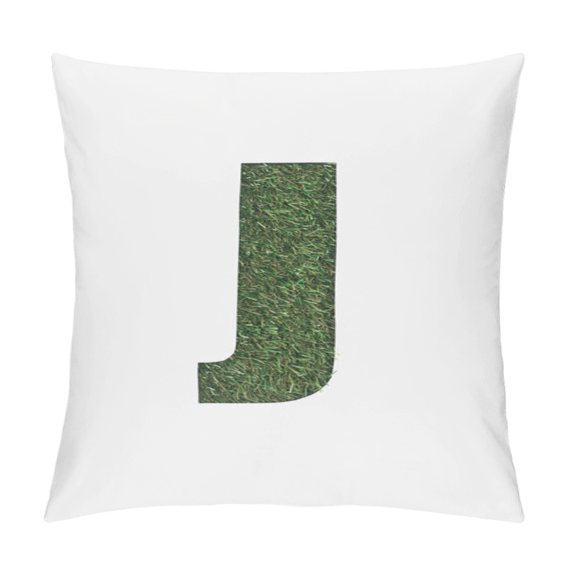 Personality  Top View Of Cut Out J Letter On Green Grass Background Isolated On White Pillow Covers