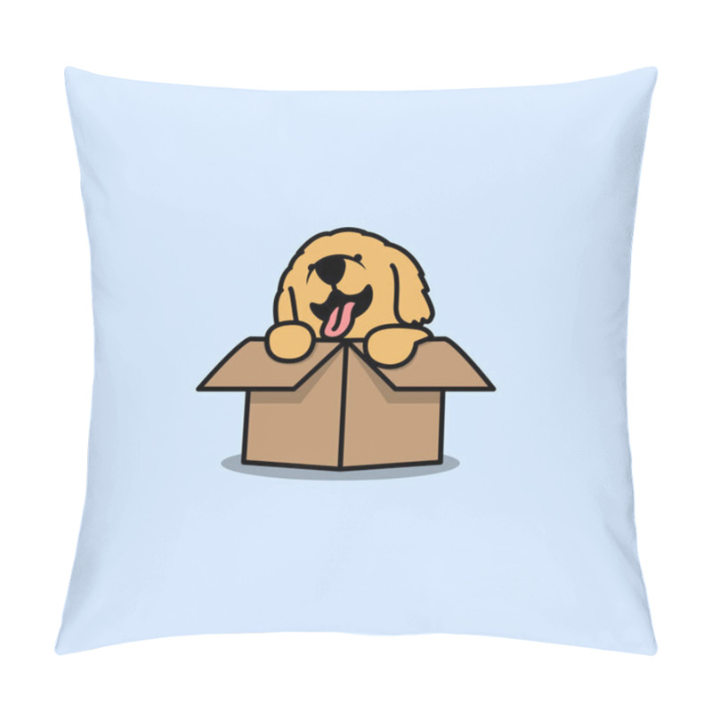 Personality  Cute Golden Retriever Puppy In The Box Cartoon Icon, Vector Illustration Pillow Covers