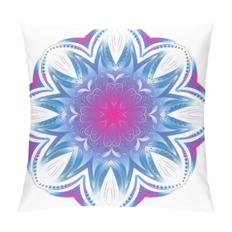 Personality  Geometric Circle Element. Mandala For Decoration Holiday Cards, Background And Sites. Purple Neon Mandala. Kaleidoscope, Medallion, Yoga, India, Arabic Style Pillow Covers