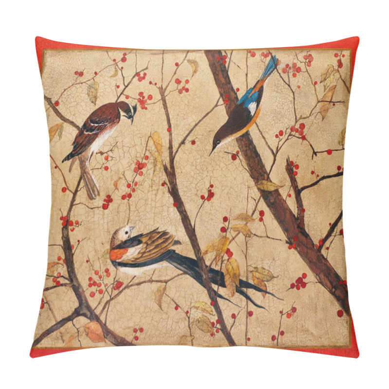 Personality  Birds Are Sitting On The Branches With Red Berries. Handmade Vin Pillow Covers