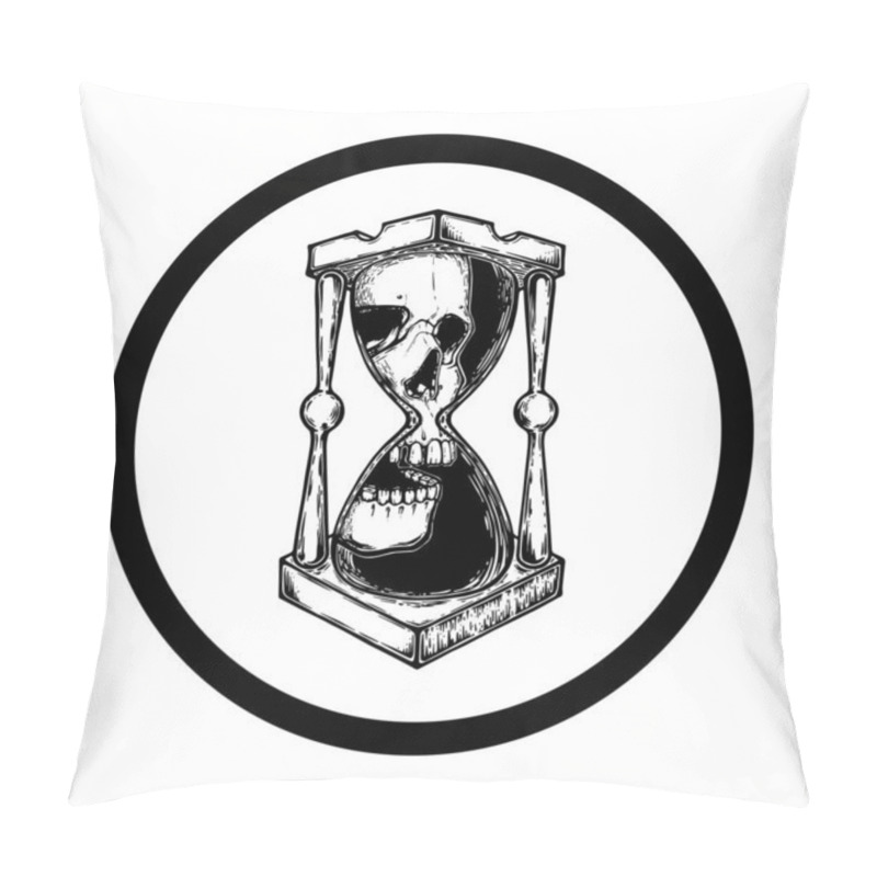 Personality  Decorative Antique Death Hourglass Illustration With Skull. Hand Drawn Tarot Card. Sketch For Dotwork Tattoo, Hipster T-shirt Design, Vintage Style Posters. Tattoo Design Vector. Pillow Covers