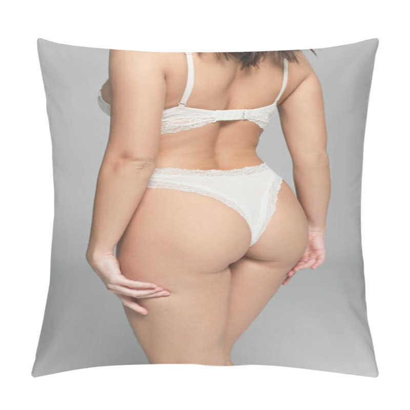 Personality  Cropped View Of Sexy Woman Standing Isolated On Grey Pillow Covers