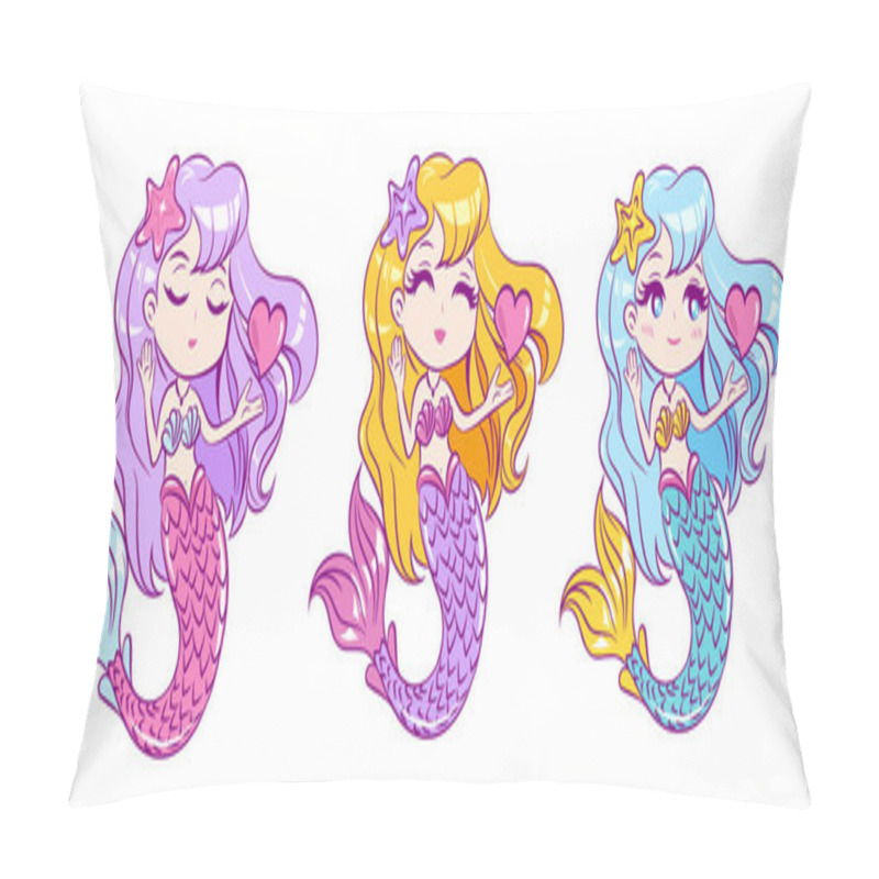 Personality  Set Of Cute Mermaids With Hearts For Design On A White Background. Vector Illustration. Pillow Covers