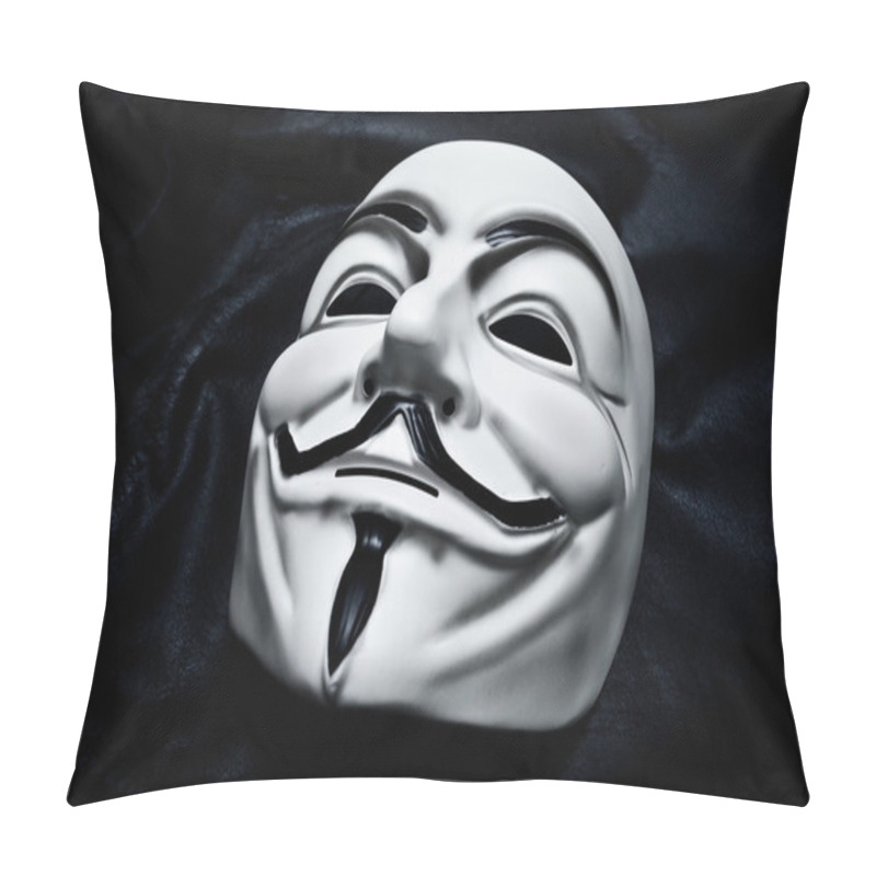 Personality  Paris - France - 18 January 2015 - Vendetta Mask On Black Background . This Mask Is A Well-known Symbol For The Online Hacktivist Group Anonymous Pillow Covers