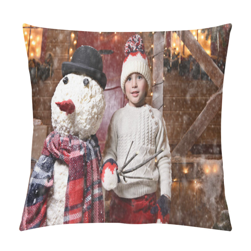 Personality  Child Boy With Snowman Pillow Covers