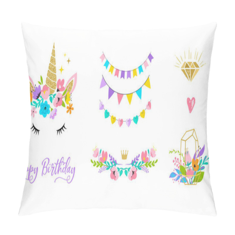 Personality  Unicorn Head With Flowers - Card And Shirt Design Pillow Covers