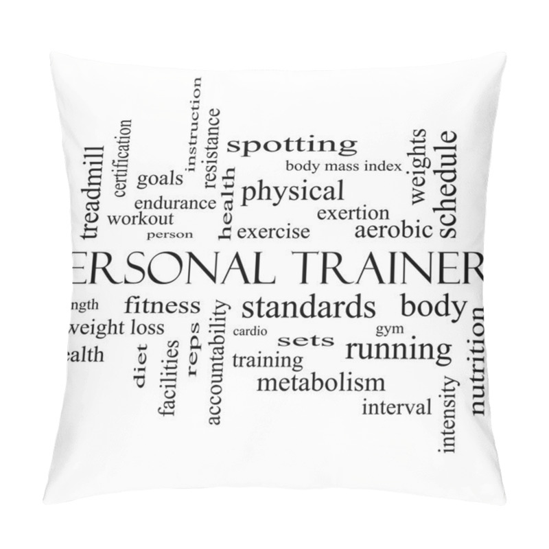 Personality  Personal Trainer Word Cloud Concept In Black And White Pillow Covers