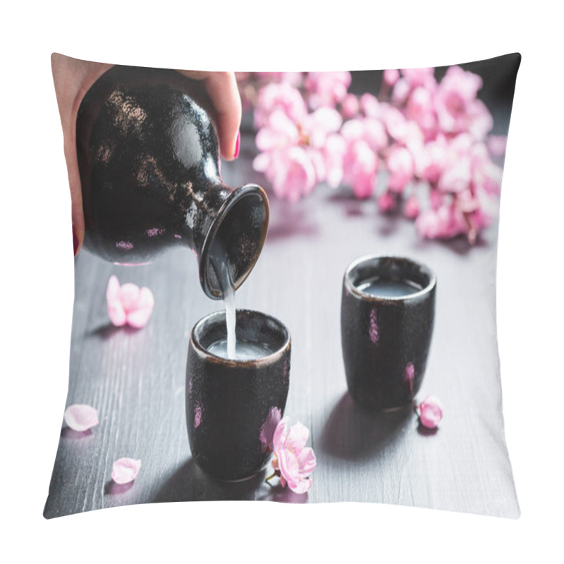 Personality  Ready To Drink Sake With Flowers Of Blooming Cherry Pillow Covers