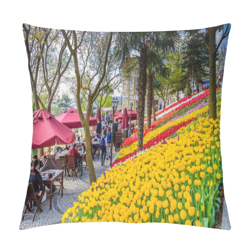 Personality  Traditional Tulip Festival In Emirgan Park, A Historical Urban Park Located In Sariyer District.Tourists And Locals Visit And Spend Time.Istanbul,Turkey.15 April,2017 Pillow Covers