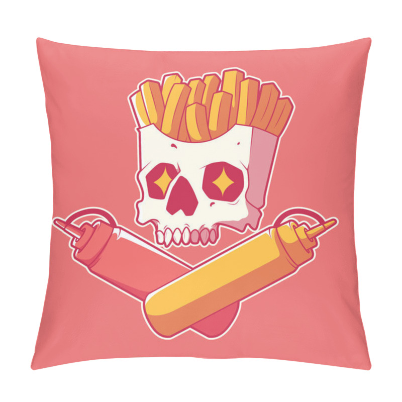 Personality  Funny Condiments Skull Character Vector Illustration. Food, Horror, Funny Design Concept. Pillow Covers