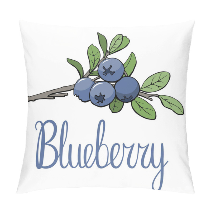 Personality  Blueberry Branch With Berries And Leaves. Vector Logo Illustration With Lettering. Design Element. Pillow Covers