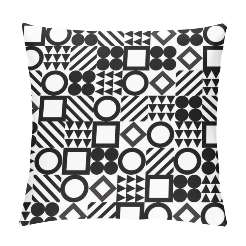 Personality  Vector Geometric Pattern. Seamless Abstract Black And White Graphic Tile Pattern With Square, Circle, Triangle And Line Ornaments. Simple Modern Seamless Beackground Pillow Covers