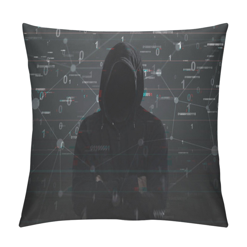 Personality  Hacker In A Black Hoodie, Binary Code Pillow Covers