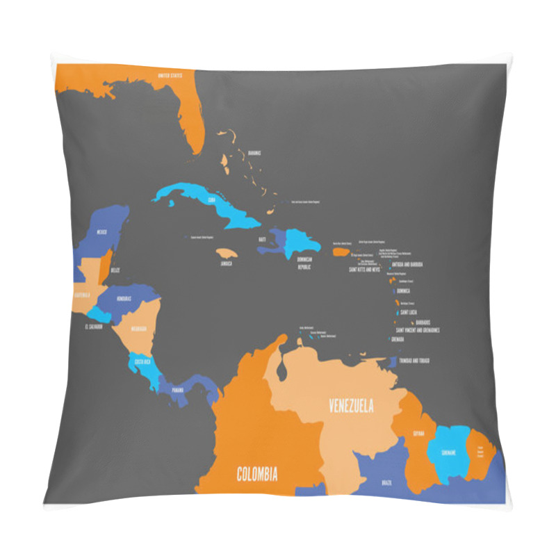 Personality  Central America And Carribean States Political Map With Country Names Labels. Simple Flat Vector Illustration Pillow Covers