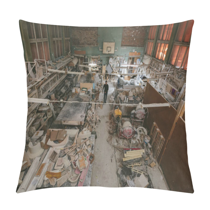 Personality  Factory For Production Of Plaster Molds. Cluttered Dusty Old Warehouse At Night Pillow Covers