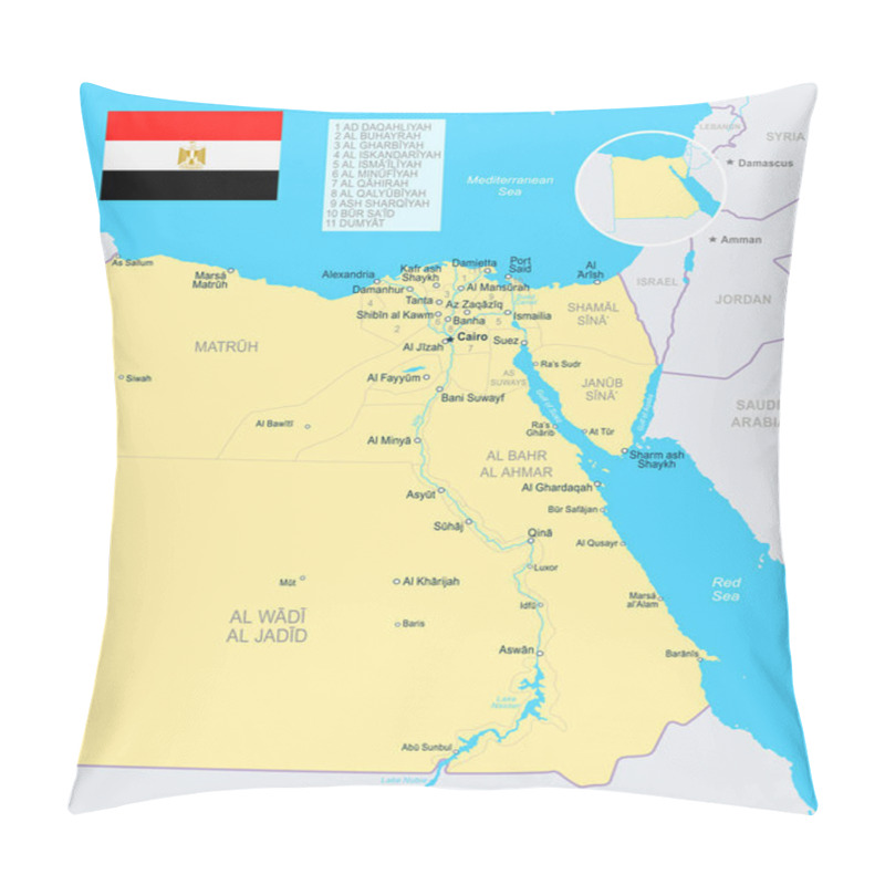 Personality  Egypt - Map And Flag Illustration Pillow Covers