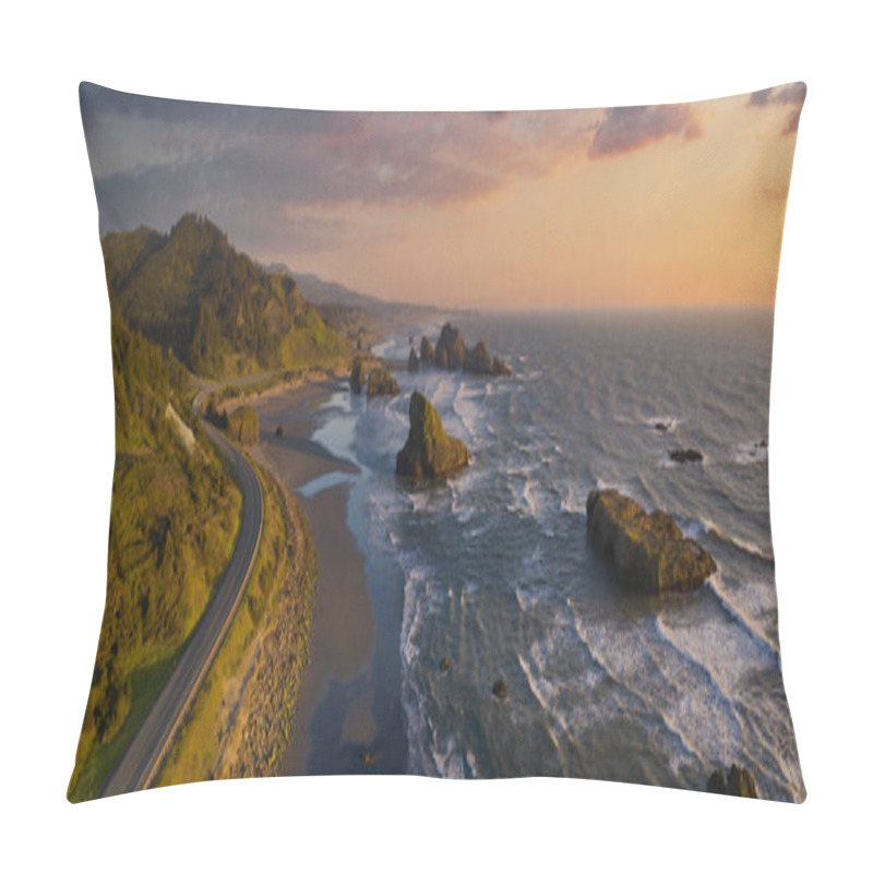 Personality  Pacific Highway 101 Along The Southern Oregon Coast, Aerial Drone Image. Pillow Covers