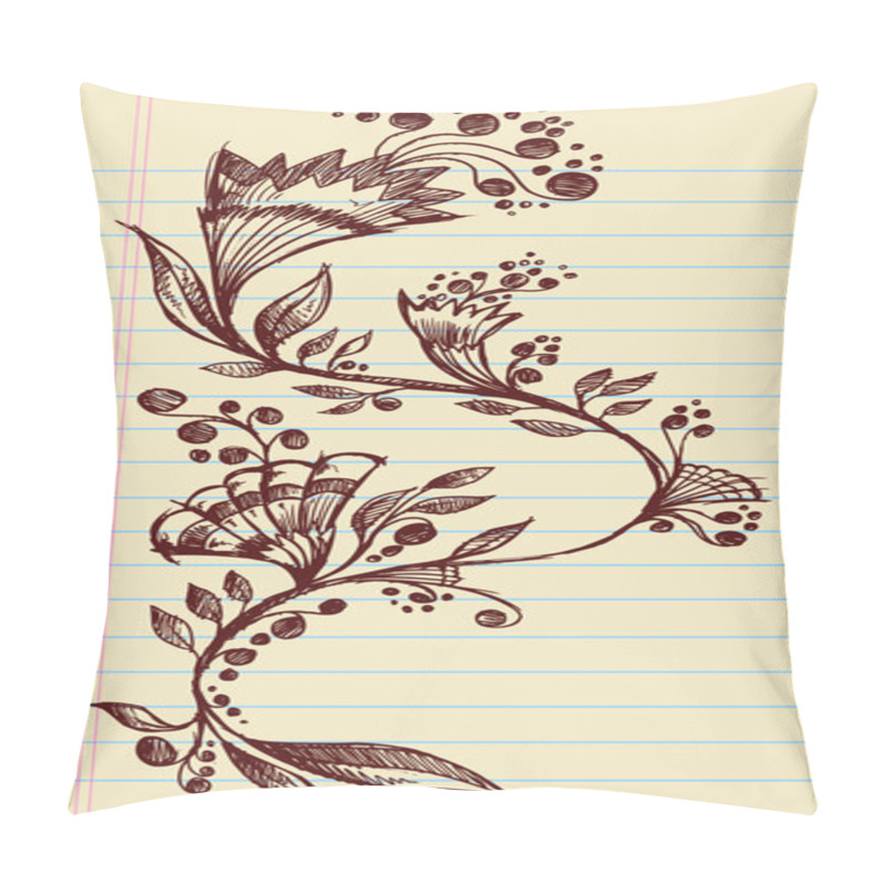 Personality  Sketchy Doodle Elegant Flowers And Vines Hand Drawn Vector Pillow Covers