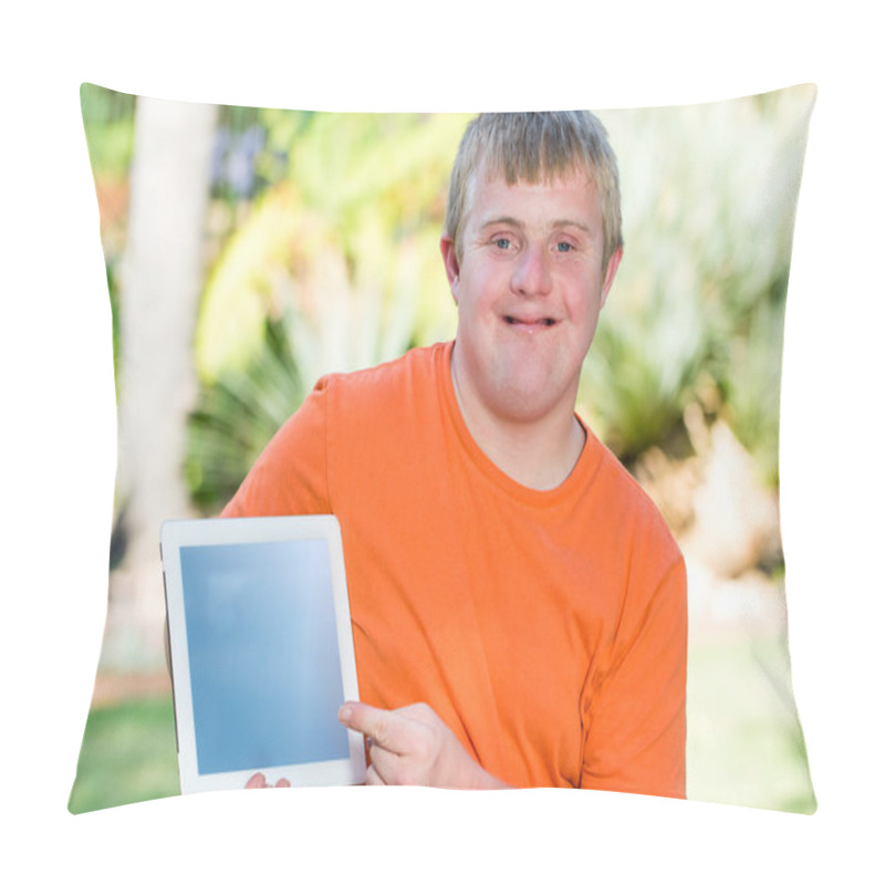 Personality  Young Man At Blank Tablet Screen Pillow Covers