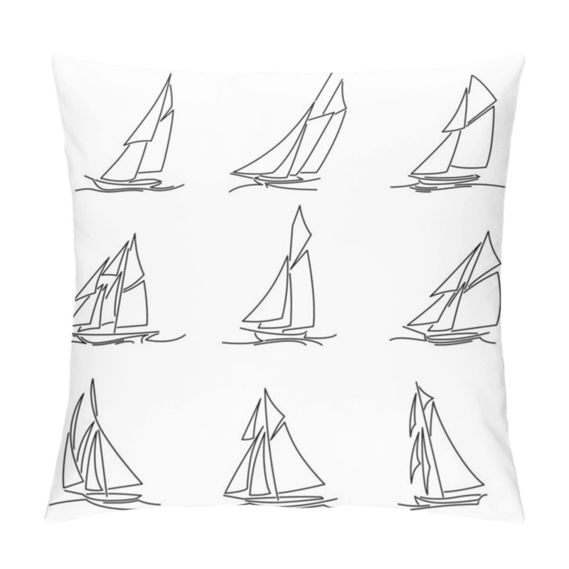 Personality  Set Of Simple Vector Images Of Sailing Yachts On Waves Drawn In Line Style. Pillow Covers