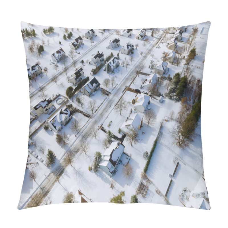 Personality  American Town Small Home Complex Of A Snowy Winter On The Residential Streets After Snowfall In Winter Landscape Pillow Covers