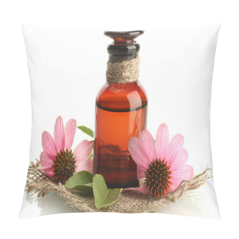 Personality  Medicine Bottle With Purple Echinacea , Isolated On White Pillow Covers