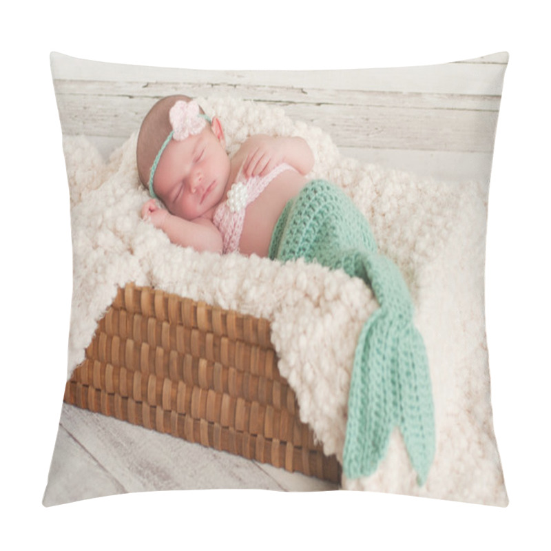 Personality  Newborn Girl Wearing A Crocheted Mermaid Costume, Sleeping In A Basket Pillow Covers