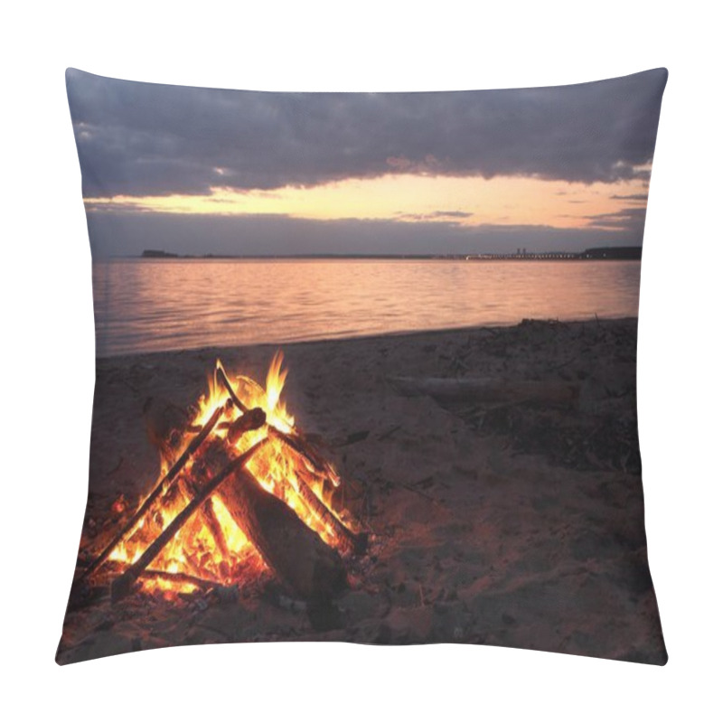 Personality  Bonfire Burning On The Riverbank  On The Sunset Pillow Covers