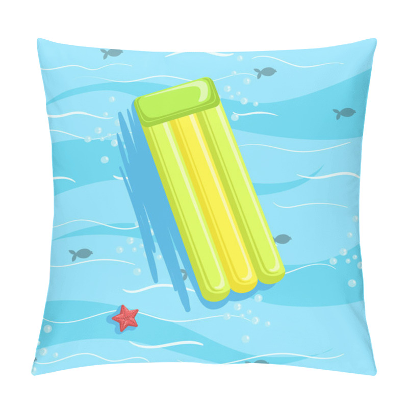 Personality  Green Inflatable Matrass With Blue Sea Water On Background Pillow Covers