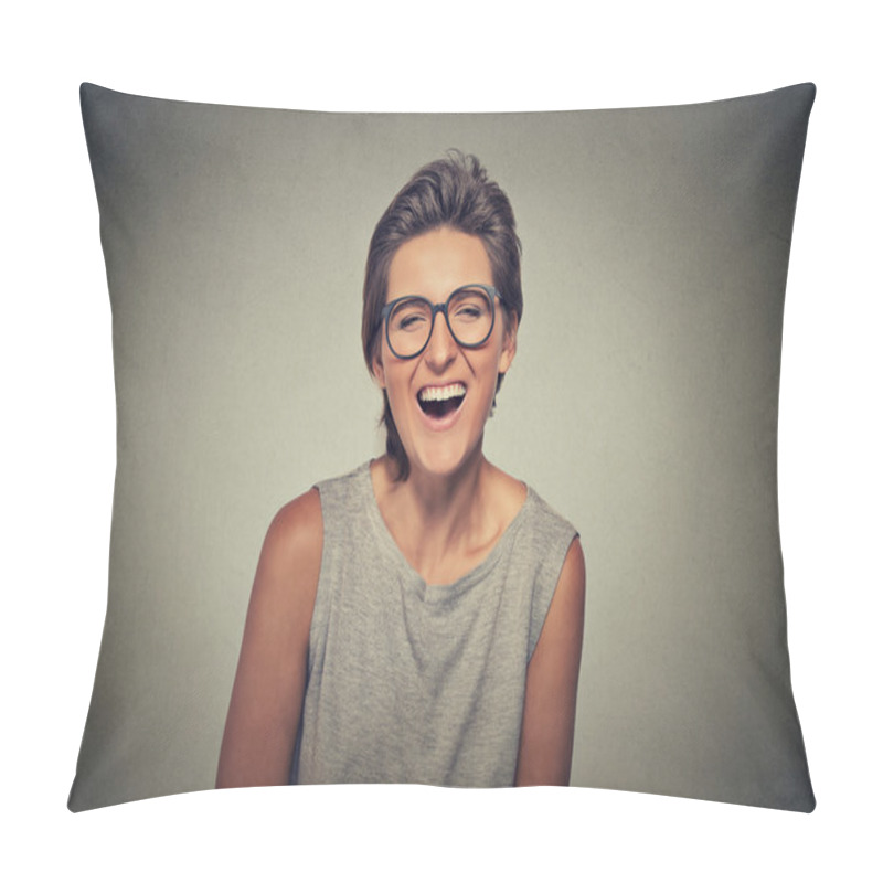 Personality  Closeup Portrait Smiling Laughing Woman Pillow Covers