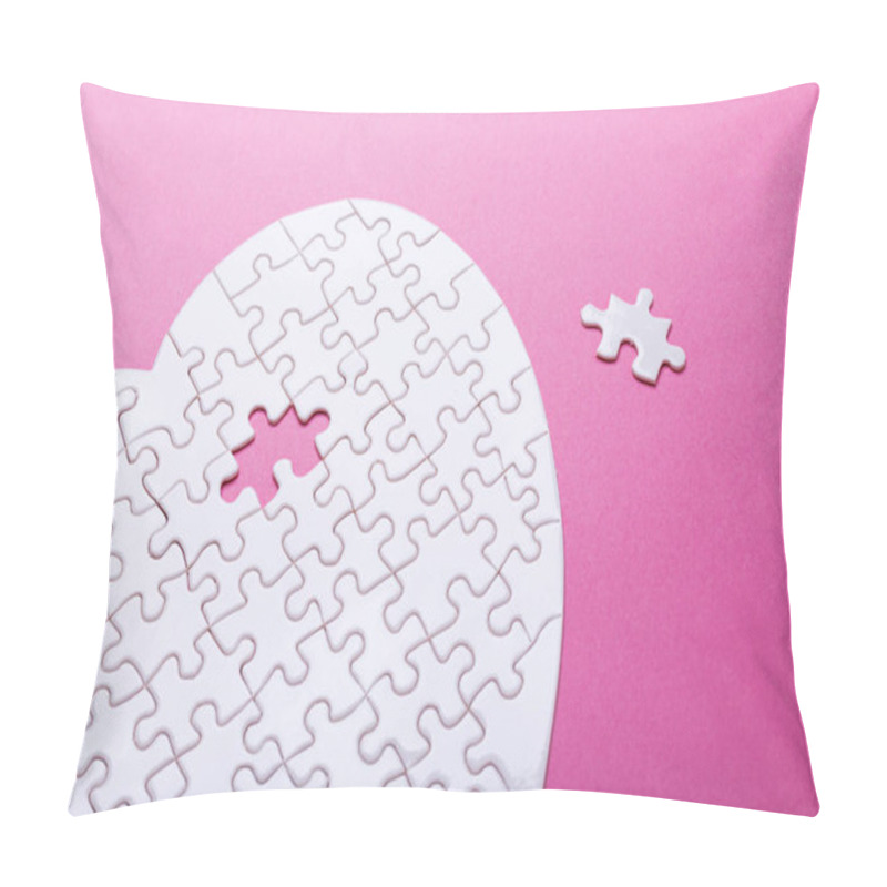 Personality  White Puzzle Heart On Pink Background. Missing Piece. Top View Pillow Covers