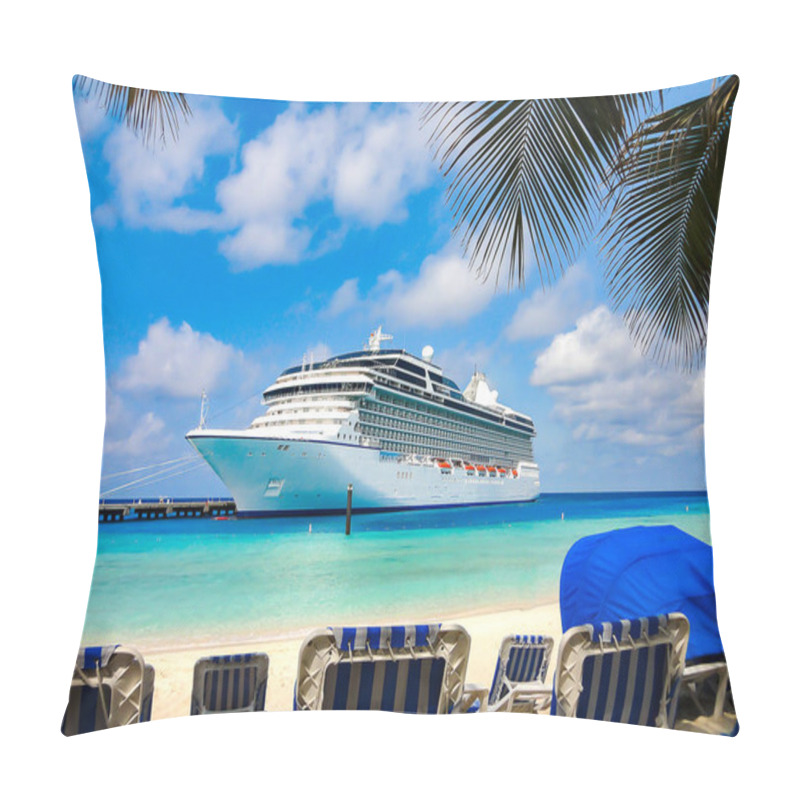 Personality  Cruise Ship Docked At Grand Turk Beach, Caribbean Island, Turks And Caicos. Pillow Covers