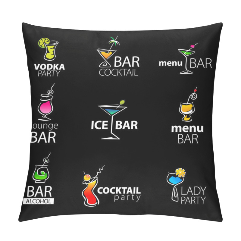 Personality  Set Of The Cocktail Bar Icons On A Black Background Pillow Covers