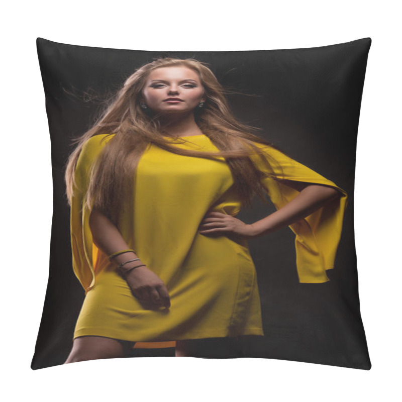 Personality  Blonde Woman In Yellow Dress Pillow Covers