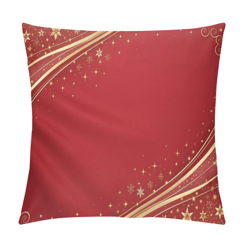 Personality  A Digital Illustration With A Festive Theme, Featuring A Rich Red Background With A Golden Design Accentuating The Holiday Spirit. The Background Is A Vibrant Red With A Smooth Texture, And It Is Adorned With Delicate Golden Snowflakes And Flowing, W Pillow Covers