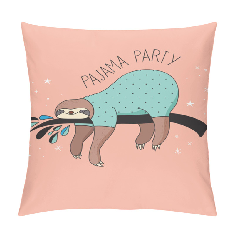 Personality  Cute Hand Drawn Sloths Illustrations, Pajama Party Card Design Pillow Covers