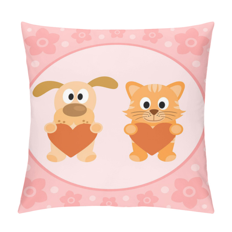 Personality  Background Card With Cartoon Cat And Dog Pillow Covers